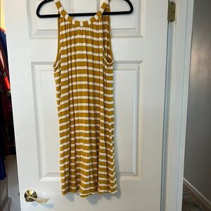 Striped Mustard and White Sleeveless Dress